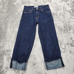 S.O.N.G. Jeans Women 3/26 Juniors Blue High Rise Wide Leg Cuffed Relaxed Stretch